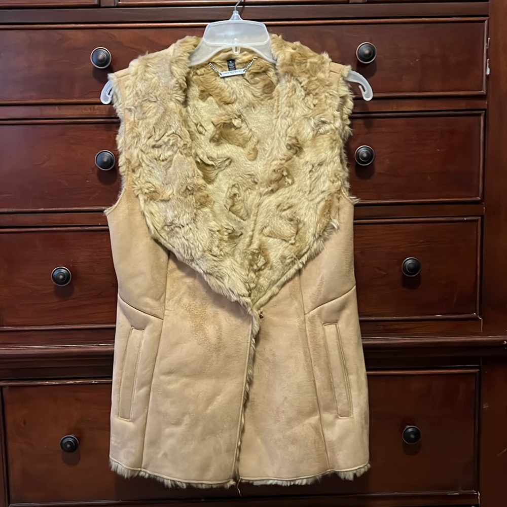 WHBM Faux suede and fur vest